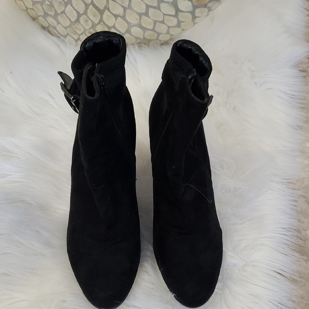 Kelly & Katie Black Suede Heeled Boots - Picture 7 of 16